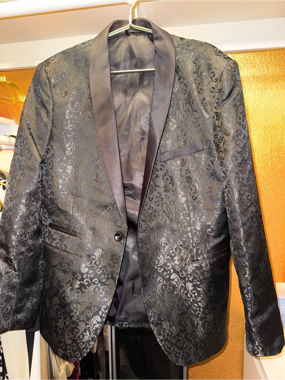 Men's Black Floral Jacquard Lapel Blazer